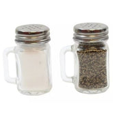 SALT & PEPPER SHAKERS MINI MASON WITH S/S TOP, VINTGE MASON JAR GLASS DESIGN,DIM:1.5 OZ (PRICE PER PIECE) - Mabrook Hotel Supplies